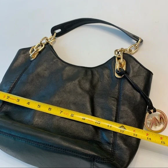 Michael Kors Soft Calf Leather Lillie Chain Tote Black Gold Hardware - Picture 8 of 11